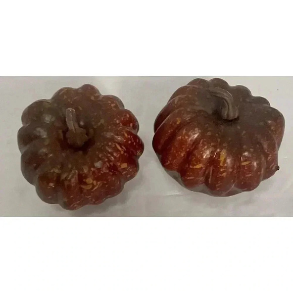 2 Fall Artificial Mini Pumpkin Burnt Orange Thanksgiving Size In Pictures - Picture 2 of 4
